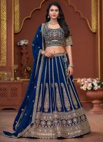 Georgette Navy Blue Bridal Wear Zarkan Work Readymade Lehenga Choli